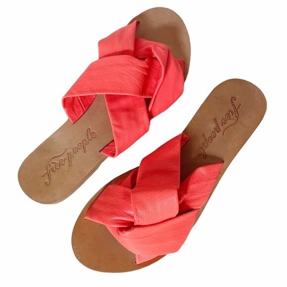 Free People Sandal Rio Vista Neon Coral Slide Leather Sandals Womens Size 36 | 6 - Picture 2 of 9